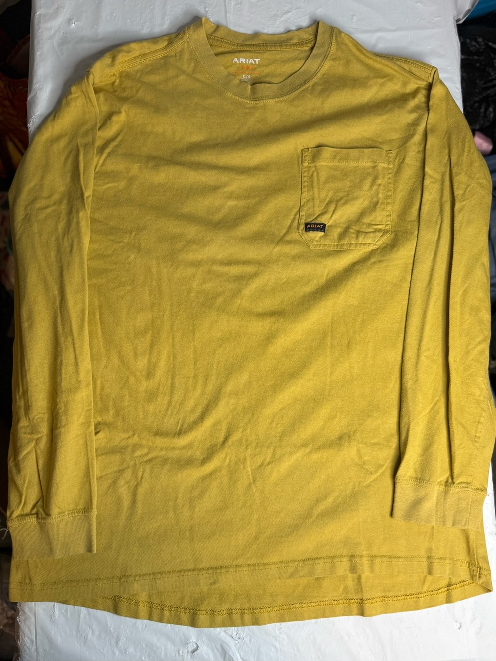 Ariat Rebar Long Sleeve Pocket T Shirt Mens XL Yellow Workwear Graphic Tee - Picture 2 of 6